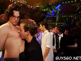 Men only soiree turns into a super-naughty gay orgy with ripped folks