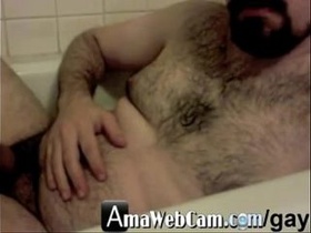Unshaved guy drains to climax in bath - AmaWebCam.com/gay